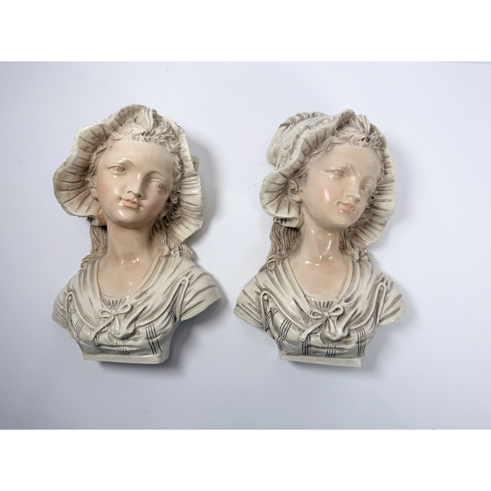 French Country Girls With Bonnet Plaster Bust Wall Plaques.‎ Vintage 8.5"x5.5"